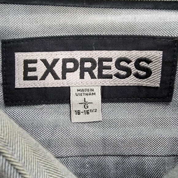 Express Shirt Mens Large 16-16.5 Gray Striped Button Up Long Sleeve Preppy - Picture 6 of 9
